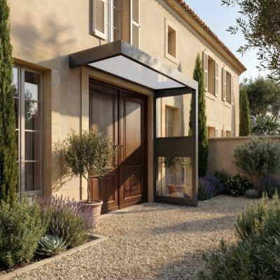 Marquise de porte 1 paroi gris opale blanc Canopia Sophia 215 x 95 cm