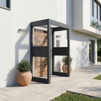Marquise de porte 2 parois gris anthracite Canopia Sophia 160 x 95 cm