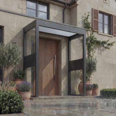 Marquise de porte 2 parois gris opale blanc Canopia Sophia 215 x 95 cm