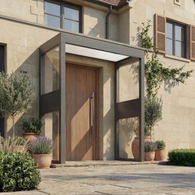 Marquise de porte 2 parois gris opale blanc Canopia Sophia 215 x 95 cm