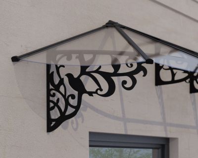 Marquise de porte Lily 88 x 422 cm Noire en Acrylique et aluminium