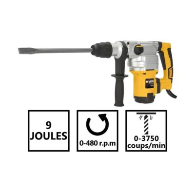 Marteau perforateur burineur 1050W SDS MAX 9 joules Burins et Forets inclus Mallette VITO