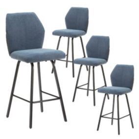 MASDA - Lot de 4 Tabourets Tissu Bleu Dos Motif Nid d'Abeille