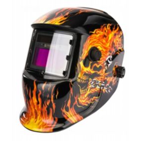 Masque de soudure professionnel auto-obscurcissant échelon 9/13 DIN    Noir   Flammes oranges