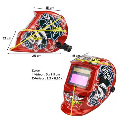 Masque de soudure professionnel auto-obscurcissant échelon 9/13 DIN    Rouge   Lucky's speed shop