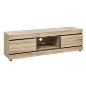 MASSIRE - Meuble TV 2 Portes et Niche Aspect Bois Finition French Oak