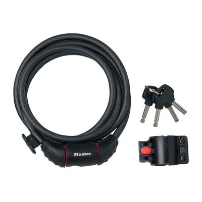 Master Lock Cable antivol velo 1 8 m acier 10 mm cle disc support fixation