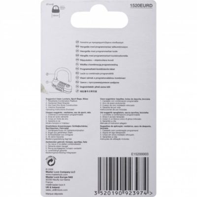 Master Lock Pro-Lock 1520EURD cadenas à combinaison 64 mm argent noir