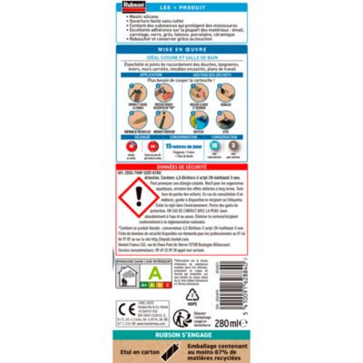 Mastic bain et cuisine Rubson blanc 2x280ml