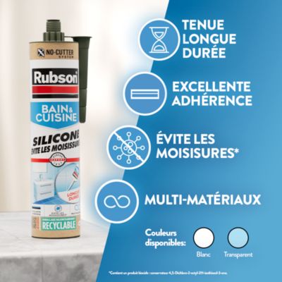 Mastic bain et cuisine Rubson blanc 2x280ml