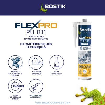 Mastic colle Bostik Flexpro PU 811 blanc 300ml