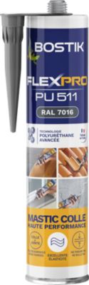 Mastic colle haute performance BOSTIK Flexpro pu 511, 300 ml gris anthracite RAL7016