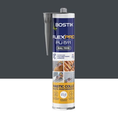 Mastic colle haute performance BOSTIK Flexpro pu 511, 300 ml gris anthracite RAL7016