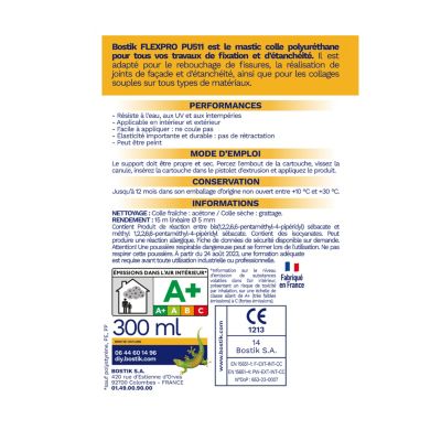 Mastic colle haute performance BOSTIK Flexpro pu 511, 300 ml gris anthracite RAL7016
