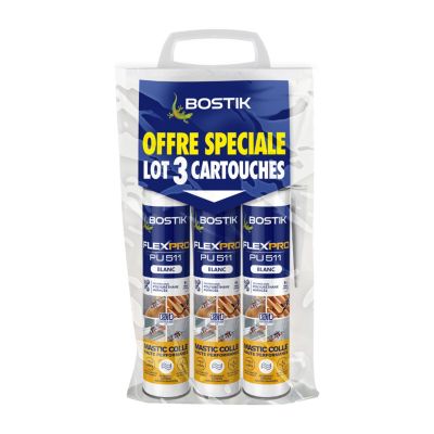 Mastic colle haute performance BOSTIK Flexpro pu 511 en lot de 3, 300 ml blanc