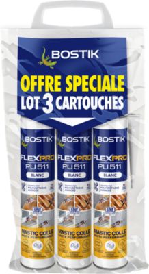 Mastic colle haute performance BOSTIK Flexpro pu 511 en lot de 3, 300 ml blanc