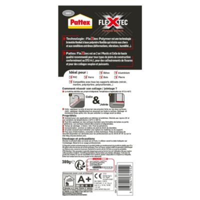 Mastic colle Pattex Flextec gris 389g