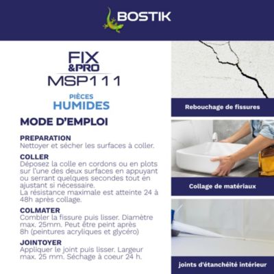 Mastic colle pièces humides Bostik Fix&pro MSP 111 290 ml