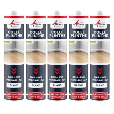 Mastic Colle Plinthes bois, carrelages, parquet, marches : ARCAMASTIC JOINT ET COLLE Blanc - 290 ml x 5 - ARCANE INDUSTRIES