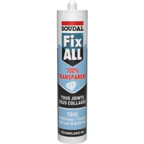 Mastic colle Soudal Fixall 100% transparent 290ml