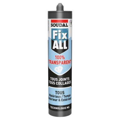 Mastic colle Soudal Fixall 100% transparent 290ml
