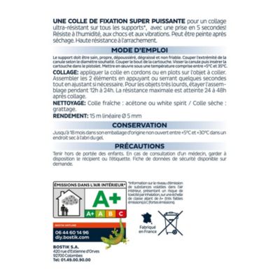 Mastic colle spécial polystyrène et moulures blanc Bostik Fix&pro MSP 121, cartouche de 290 ml