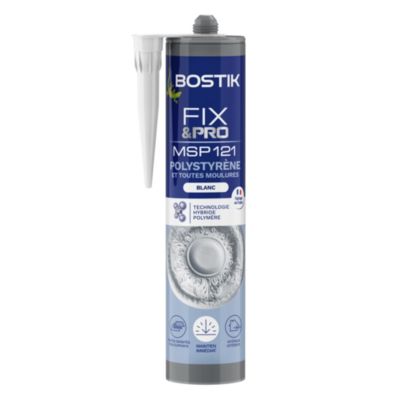 Mastic colle spécial polystyrène et moulures blanc Bostik Fix&pro MSP 121, cartouche de 290 ml