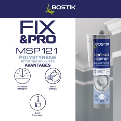 Mastic colle spécial polystyrène et moulures blanc Bostik Fix&pro MSP 121, cartouche de 290 ml