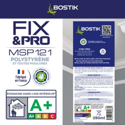 Mastic colle spécial polystyrène et moulures blanc Bostik Fix&pro MSP 121, cartouche de 290 ml
