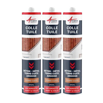Mastic Colle Tuiles Polyuréthane Hybride: ARCAMASTIC JOINT ET COLLE Terre Cuite - 290 ml x 3 - ARCANE INDUSTRIES