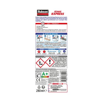 Mastic d'étanchéité salle de bain Rubson silicone séchage express blanc 280ml