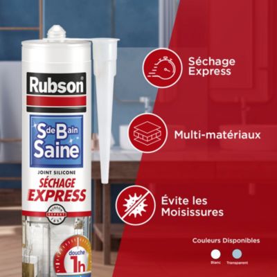 Mastic d'étanchéité salle de bain Rubson silicone séchage express blanc 280ml