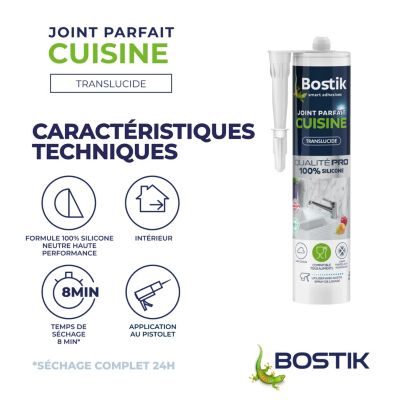 Mastic d’étanchéité spécial cuisine translucide Bostik Joint Parfait tous matériaux, cartouche de 280 ml