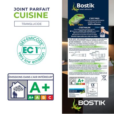 Mastic d’étanchéité spécial cuisine translucide Bostik Joint Parfait tous matériaux, cartouche de 280 ml