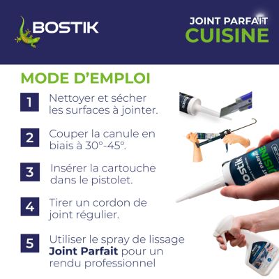 Mastic d’étanchéité spécial cuisine translucide Bostik Joint Parfait tous matériaux, cartouche de 280 ml