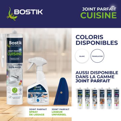 Mastic d’étanchéité spécial cuisine translucide Bostik Joint Parfait tous matériaux, cartouche de 280 ml