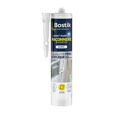 Mastic d’étanchéité spécial maçonnerie et portes blanc Bostik Joint Parfait tous matériaux, cartouche de 280 ml