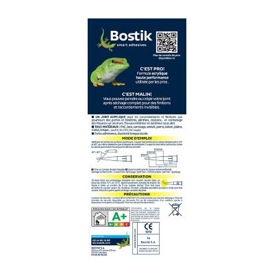 Mastic d’étanchéité spécial maçonnerie et portes blanc Bostik Joint Parfait tous matériaux, cartouche de 280 ml