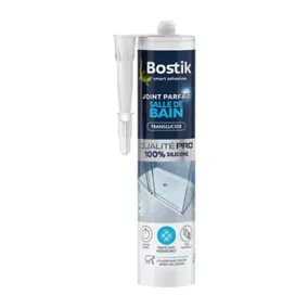 Mastic d’étanchéité spécial salle de bain translucide Bostik Joint Parfait tous matériaux, cartouche de 280 ml