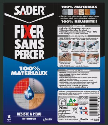 Mastic de Fixation Sader Fixer Sans Percer 100% Matériaux Cartouche 290ml