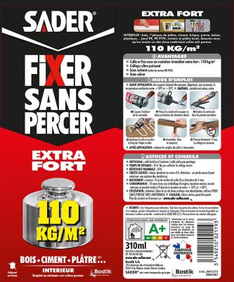 Mastic de Fixation Sader Fixer Sans Percer Extra Fort - Blanc - Cartouche 310ml