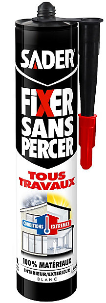 Mastic de Fixation Sader Fixer Sans Percer Tous Travaux - Blanc Cartouche  290ml
