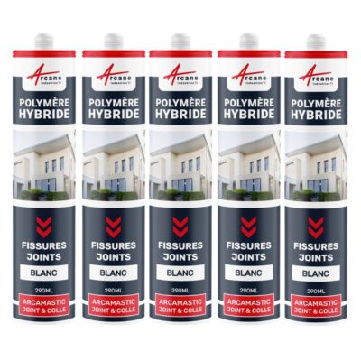 Mastic Polyuréthane Hybride Fissures et Joints : ARCAMASTIC JOINT ET COLLE Blanc - 290 ml x 5 - ARCANE INDUSTRIES
