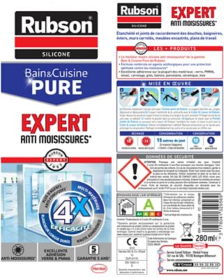 Mastic Rubson Bain&Cuisine Expert Anti-moisissures blanc cartouche 280ml