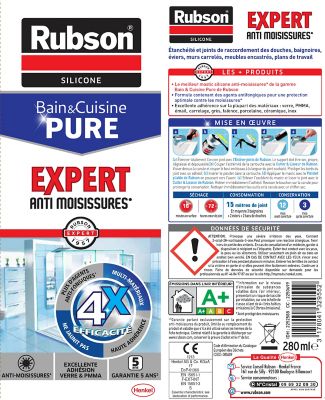 Mastic Rubson Bain&Cuisine Expert Anti-moisissures transparent cartouche 280ml