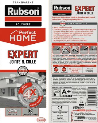 Mastic Rubson Perfect Home Expert Jointe & Colle transparent cartouche 280ml