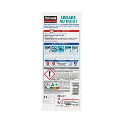Mastic Rubson Sanitaire Salle de bains Saine Lissage au doigt blanc cartouche 280ml