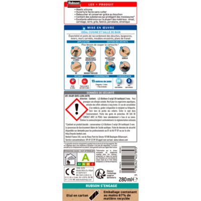 Mastic Rubson Sanitaire Salle de bains Saine Mastic blanc cartouche 280ml vendu par 2