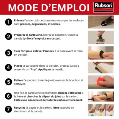 Mastic Rubson Sanitaire Salle de bains Saine Mastic blanc cartouche 280ml vendu par 2