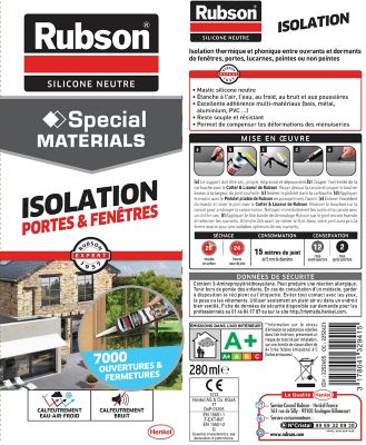 Mastic Rubson Special Materials Isolation Porte & Fenêtre transparent cartouche 280ml